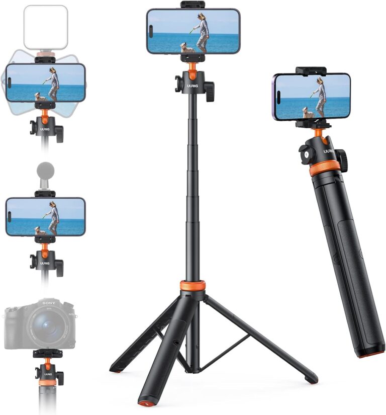 UURIG TP-02 – Selfie Stick 2-en-1 Trépied Extensible 1,30 m avec Rotule 360°