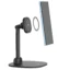 Support de téléphone mobile avec une base noire et un bras ajustable, tenant un smartphone en position verticale.